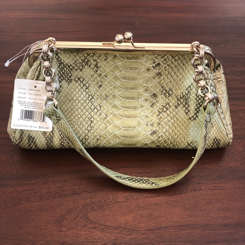 Liz Claiborne Green Snakeskin Clutch